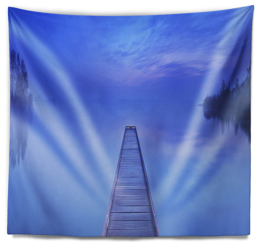 Jetty at Blue Dawn Panorama Bridge Wall Tapestry, 80"x68"