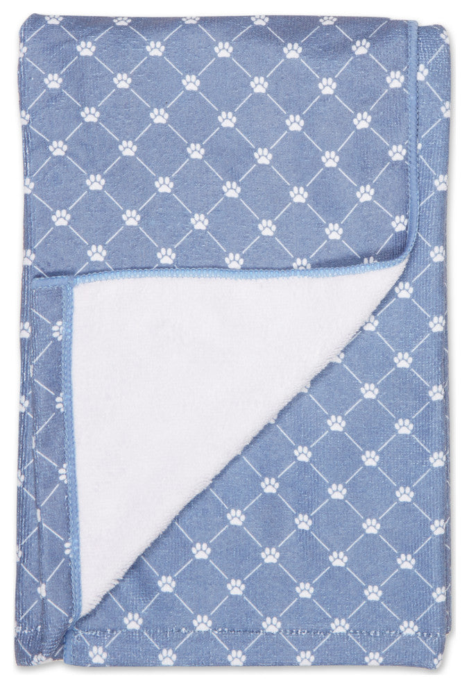 Stonewash Blue Printed Trellis Paw Pet Towel