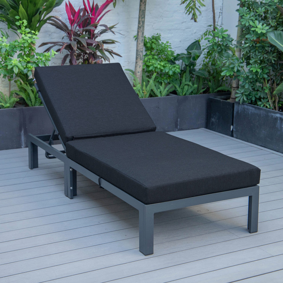 LeisureMod Chelsea Aluminum Patio Chasie Lounge Chair With Cushions, Black