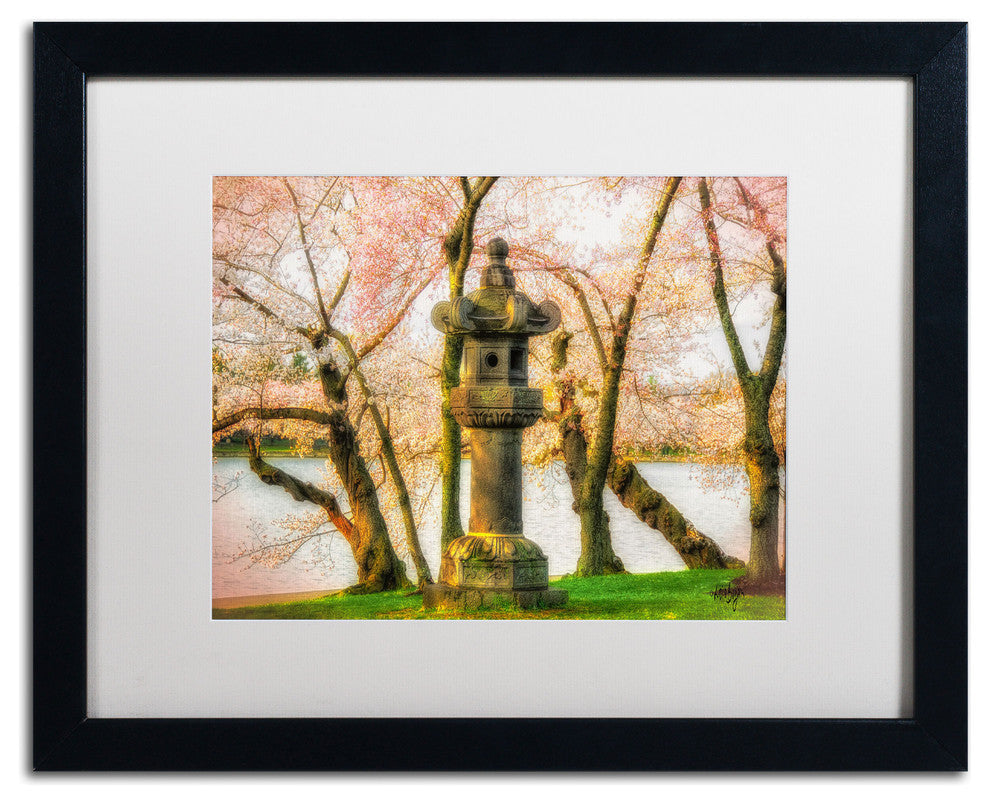 'Japanese Stone Lantern' Matted Framed Canvas Art by Lois Bryan
