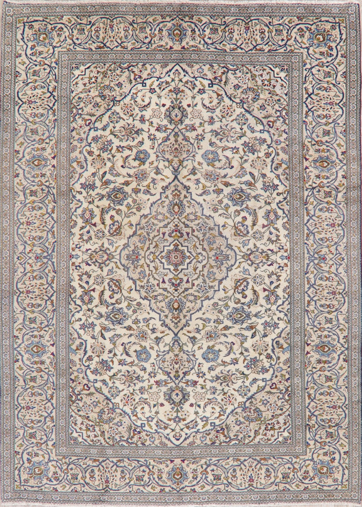 Consigned, Worn Oriental Vintage Traditional Persian Area Rug, Beige, 11'5"x8'1