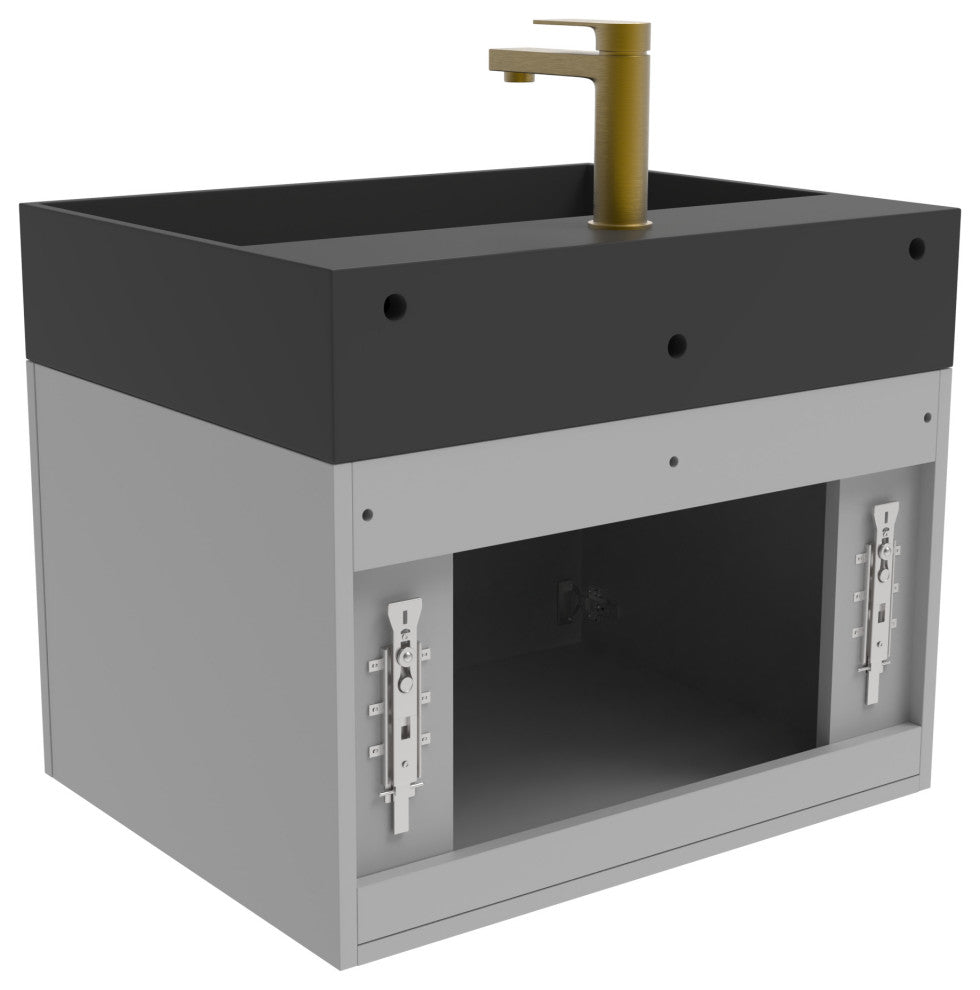 CastelloUSA Amazon 24" Wall Mounted Bathroom Vanity Set, Gray, Black Top, Gold