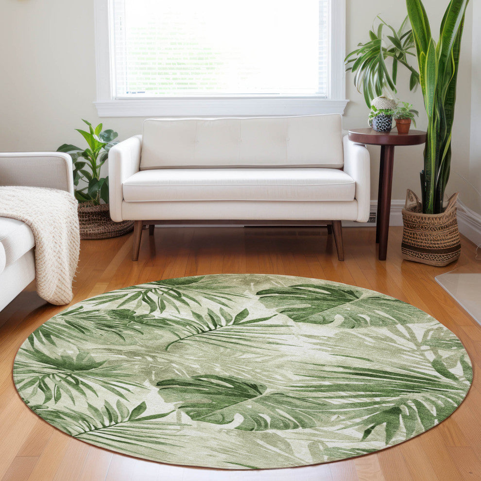 Machine Washable Indoor/Outdoor Chantille ACN1886 Aloe 8' x 8' Round Rug