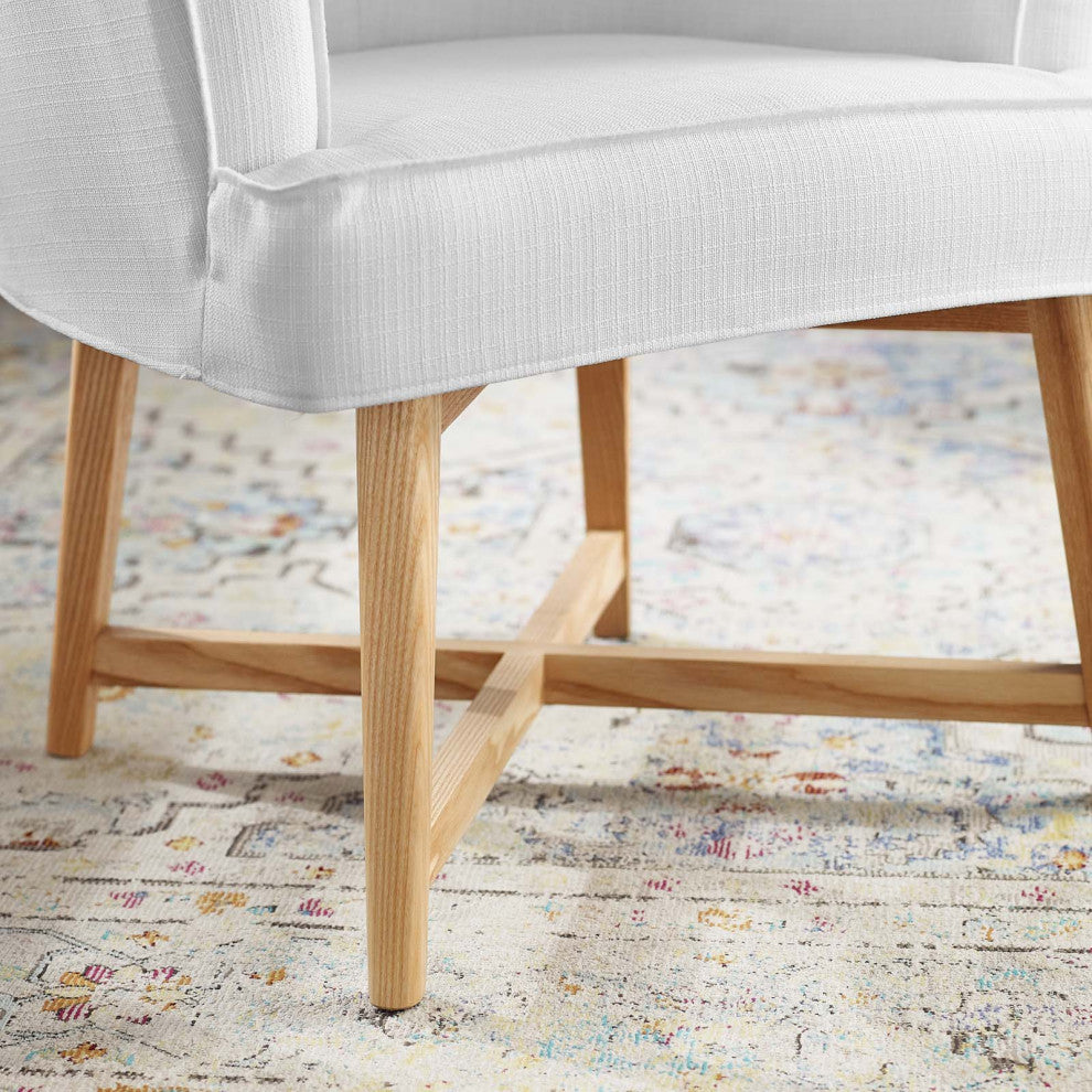 Accent Chair, Fabric, Wood, White, Modern, Living Lounge Hotel Lobby Hospitality