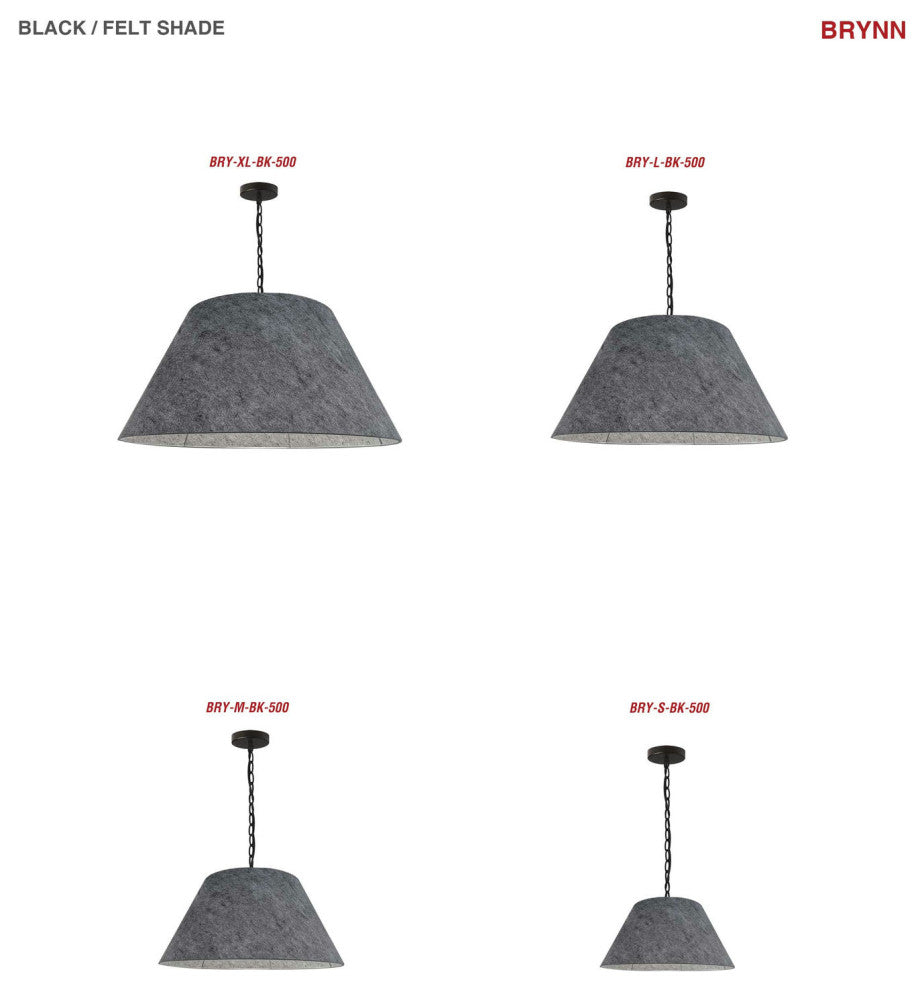 1 Light Meduim Brynn Black Pendant w/ Grey Felt