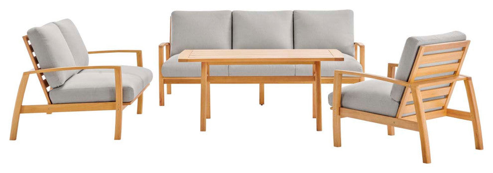 Orlean 4 Piece Outdoor Patio Eucalyptus Wood Dining Set Natural Light Gray
