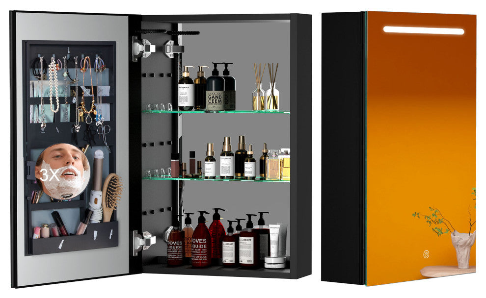 30" Aluminum Surface Mount 1-door Medicine Cabinet with Mirror and LED Lights