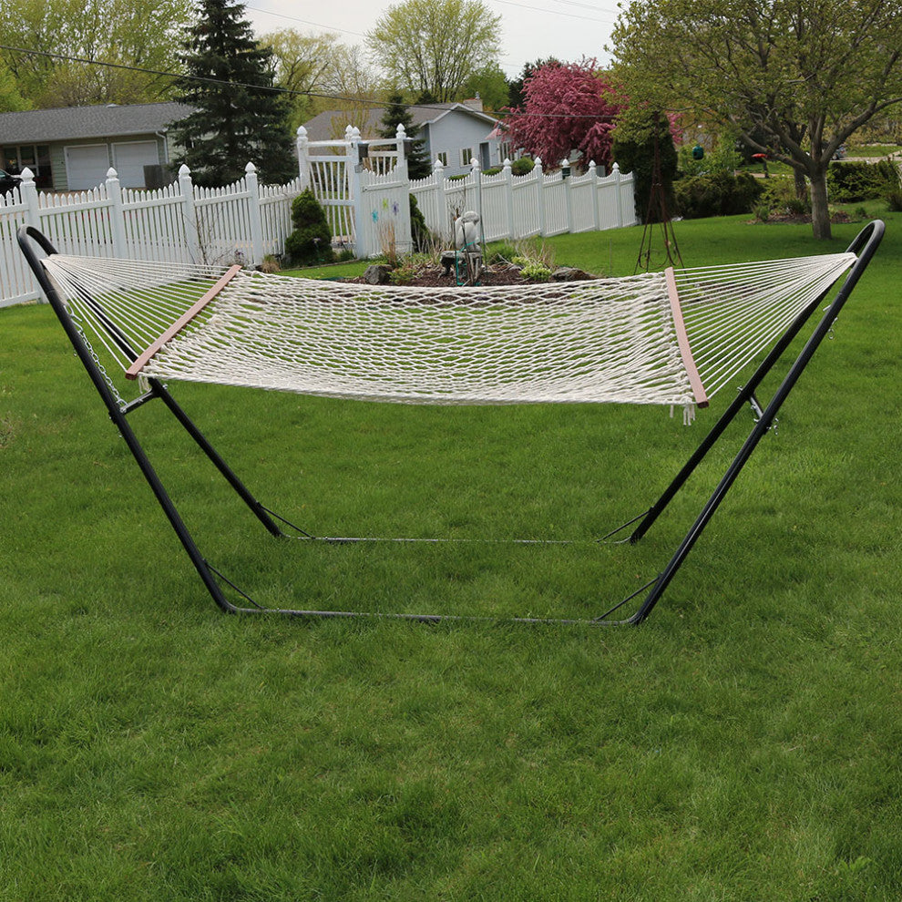Sunnydaze 2-Person Cotton Rope Hammock With Spreader Bars and Universal Stand