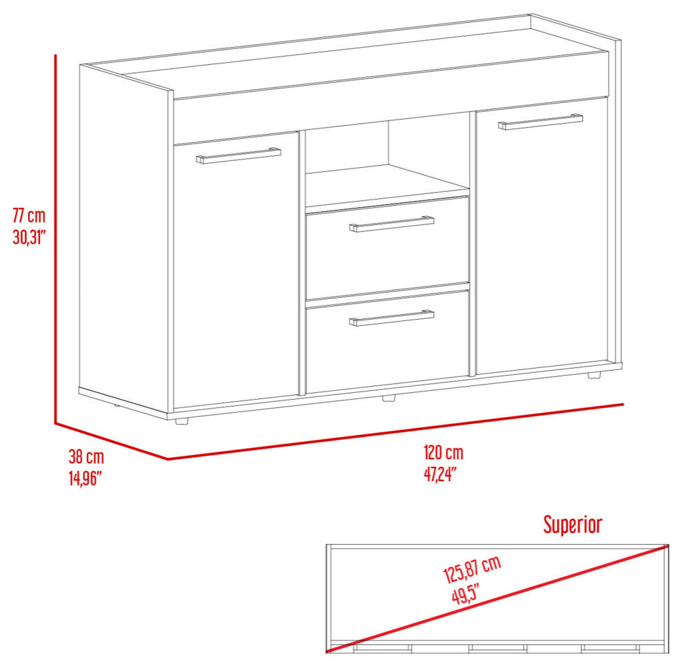 Ilumina Sideboard with 2 Cabinets, 2 Drawers, and 1 Open Shelf, Dark Walnut