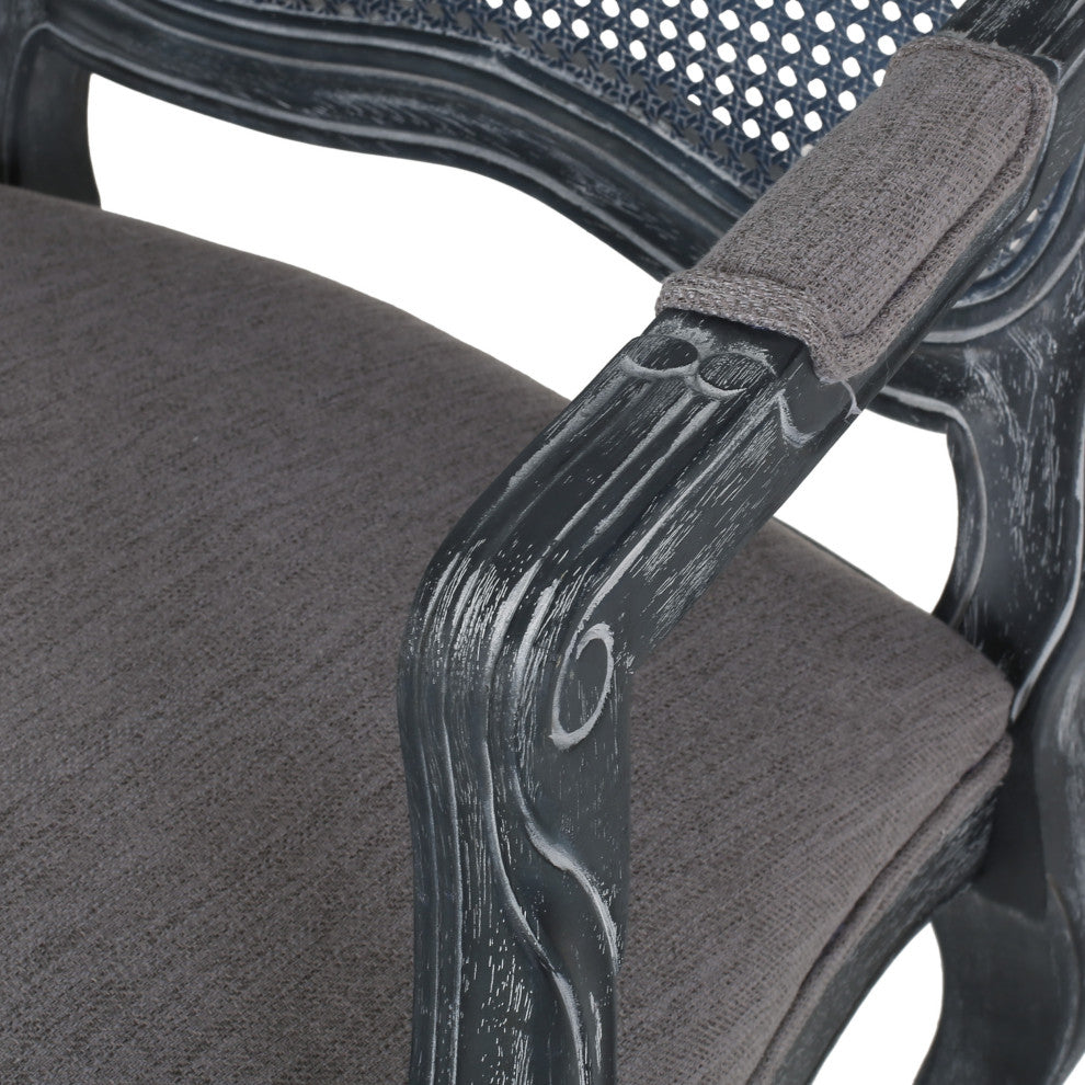 Absaroka French Country Fabric Wood and Cane 5-Piece Dining Set, Gray
