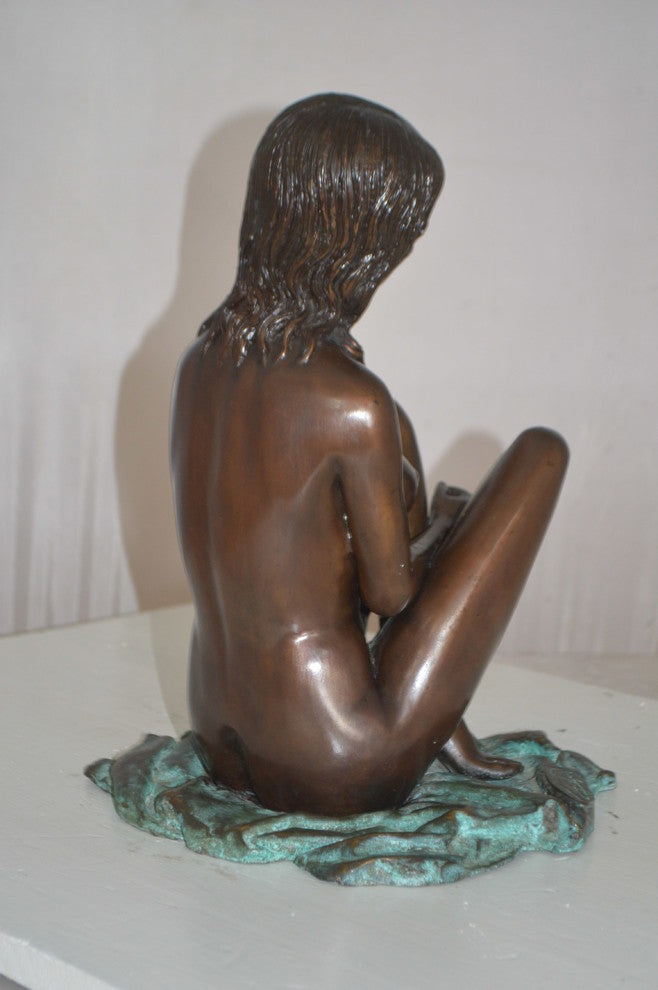 Sitting Nude Girl Bronze Statue -  Size: 12"L x 10"W x 14"H.