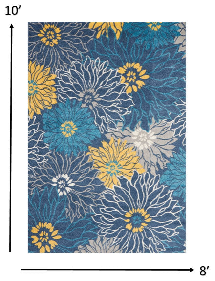 8' X 10' Blue Floral Power Loom Area Rug