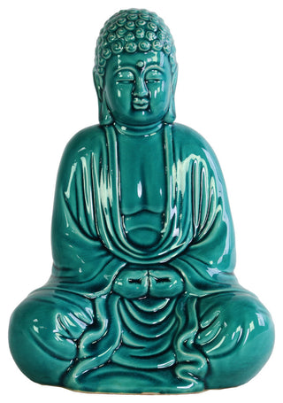 Ceramic Meditating Buddha Figurine, Turquoise