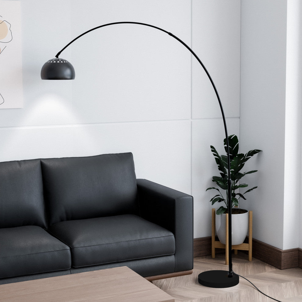 Leisuremod Arco Floor Lamp With Black Marble Base and Metal Lamp Shade, Black