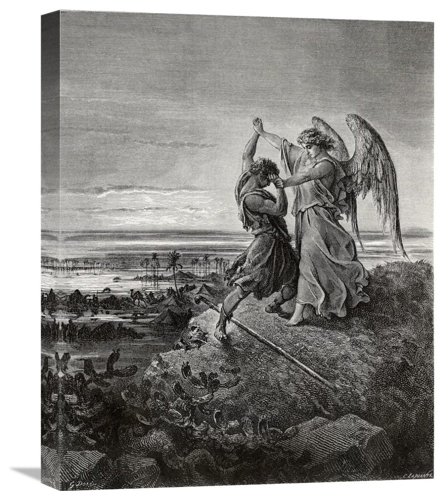 "Jacob Wrestling With The Angel" Canvas Giclee by Gustave Dore, 18"x22"
