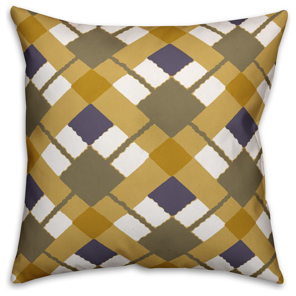 Yellow Argyle Throw Pillow Cover, 20"x20"