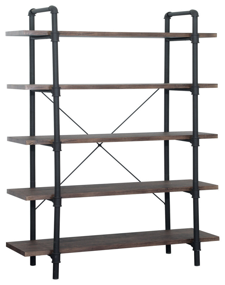 GDF Studio Clint Faux Wood Industrial Five Tier Shelf, Dark Brown/Texture Brown