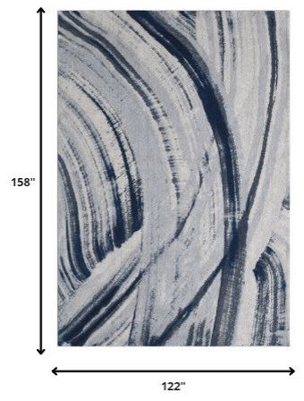 10"x13" Navy Ivory Abstract Strokes Modern Area Rug
