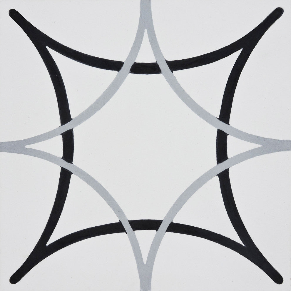 8"x8" Sebta Handmade Cement Tile, Black/Gray, Set of 12