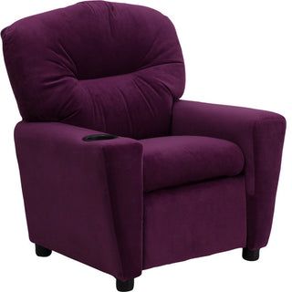Kids Recliner With Cup Holder, Purple Microfiber