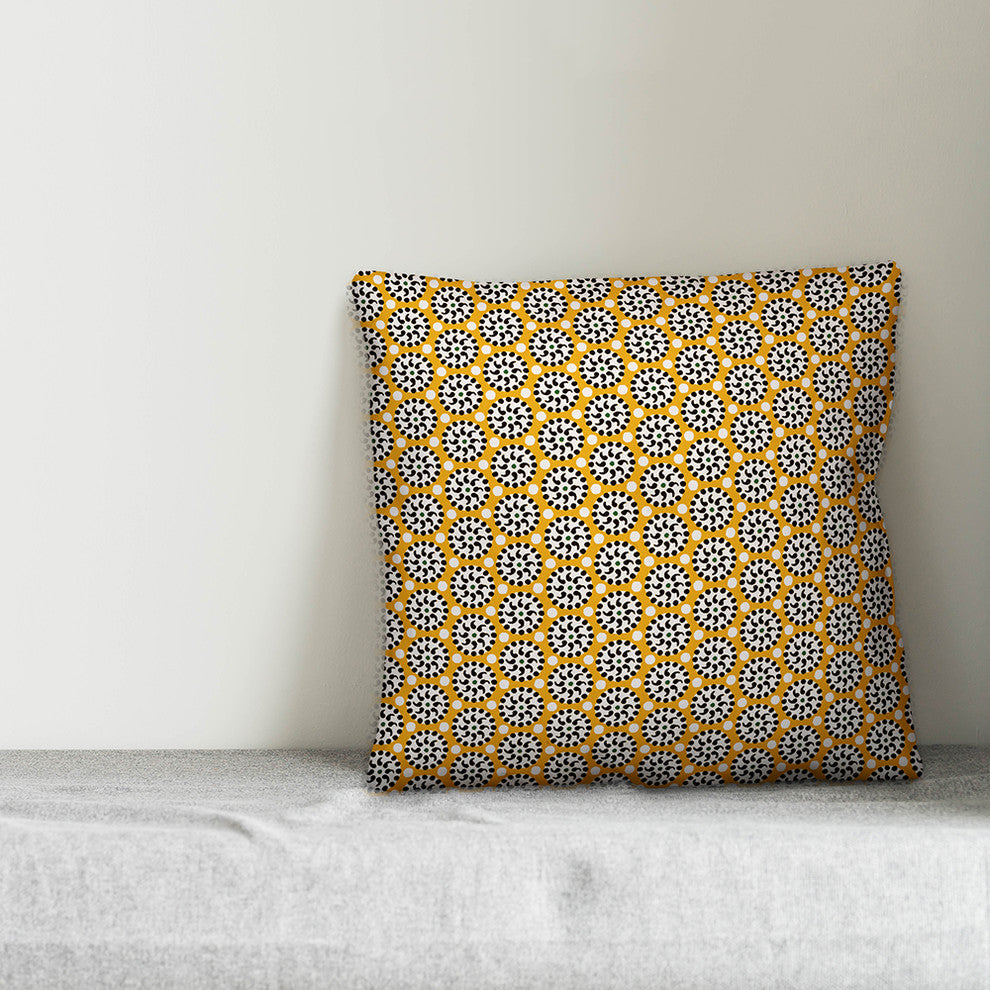 Boho Polka Dots, Yellow Throw Pillow Cover, 16"x16"