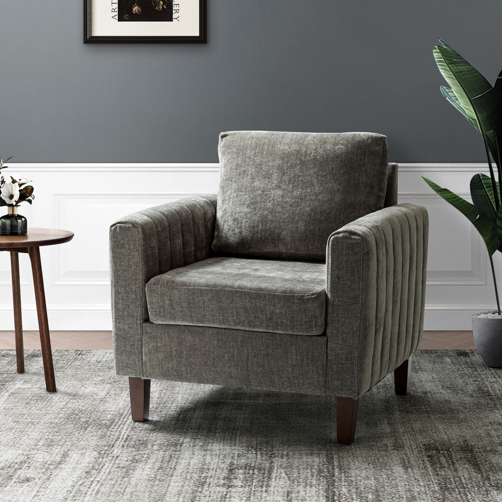 35" Comfy Club Chair for Bedroom With Wood Legs, Gray