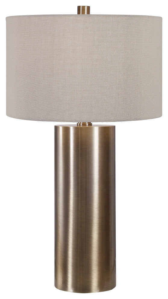 Modern Minimalist Brass Bronze Cylinder Table Lamp, Metal Beige Casual Large