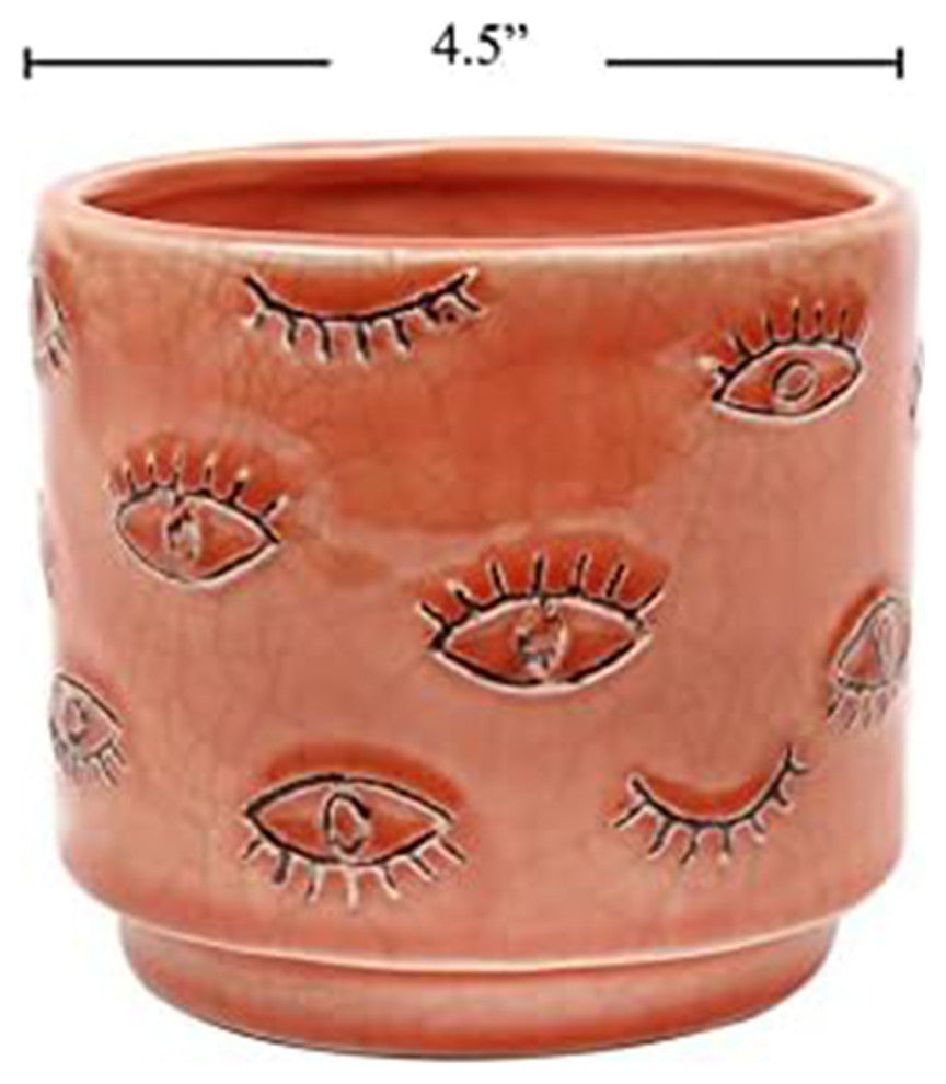 Eye Ceramic Flower & Planter, 4.33"L x 3.94"H x 4.37"W, Pink