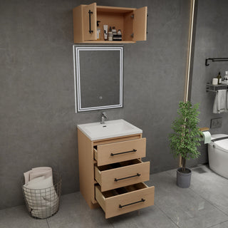 Victoria 24" Solid Wood Bath Vanity, Overhead Cabinet, Yellow Oak