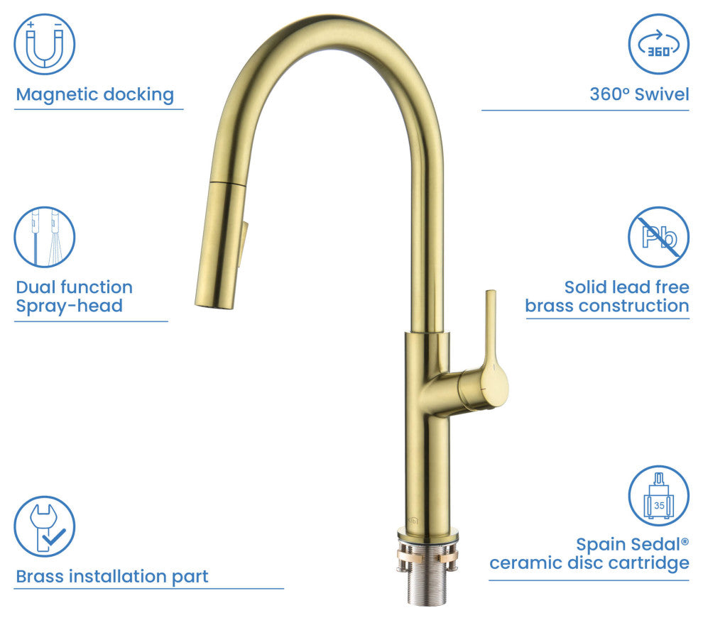 Fusion-T Single Handle Pull Down Sink Faucet With Soap Dispenser, Brushed Gold