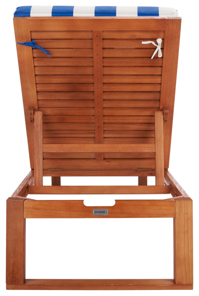 Safavieh Solano Sunlounger, Natural Wood/Royal Blue Stripe