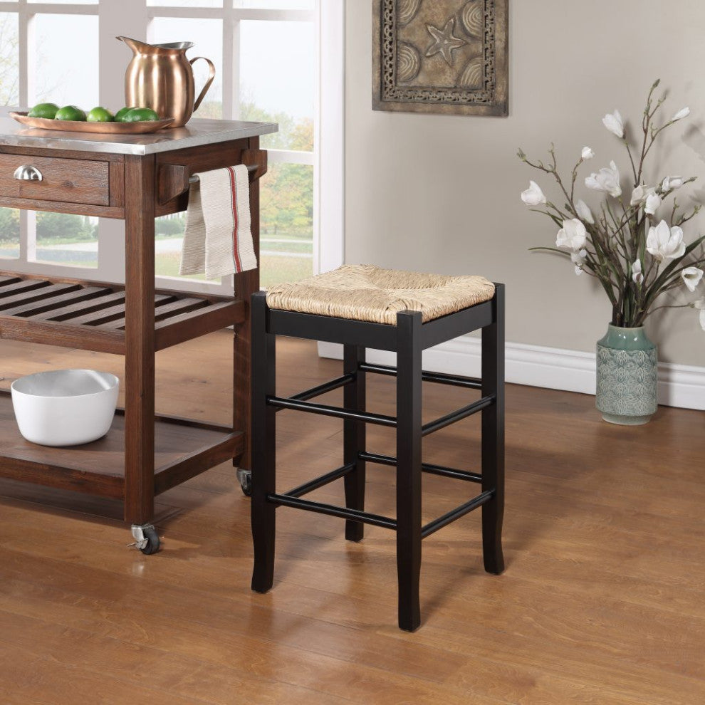 Square Rush Backless Counter Bar Stool, Black