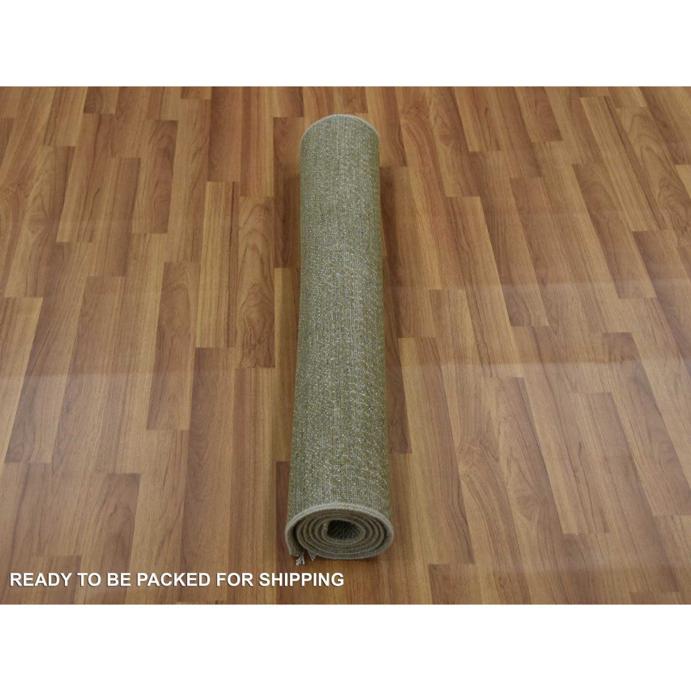 Golden Brown, Wool and Silk Hand Knotted, Grass Design, Rug, 3'0"x5'2"