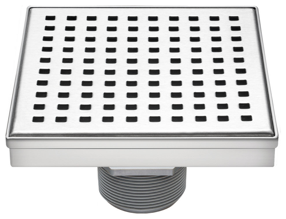 HEATGENE Square Shower Drain With Flat Cover and Base Flange, Brush, 6"