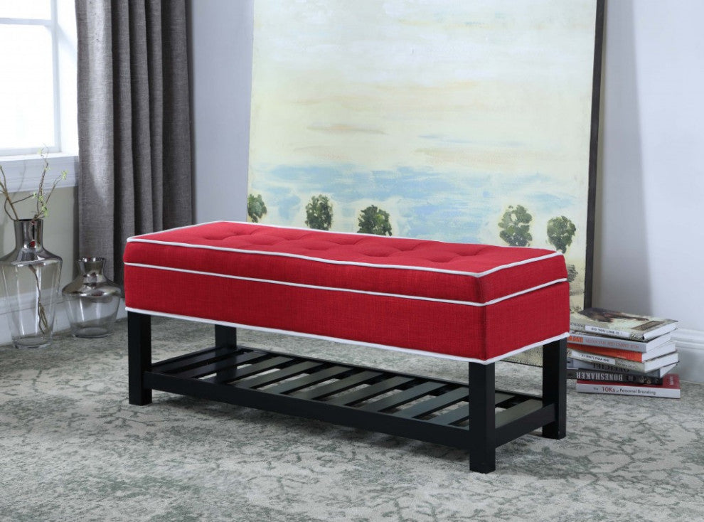 Red Black and White Tufted Shoe Storage Bench