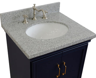 25" Single Vanity, Blue Finish With Gray Granite And Oval Sink