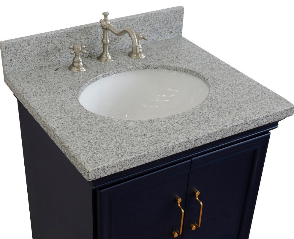 25" Single Vanity, Blue Finish With Gray Granite And Oval Sink