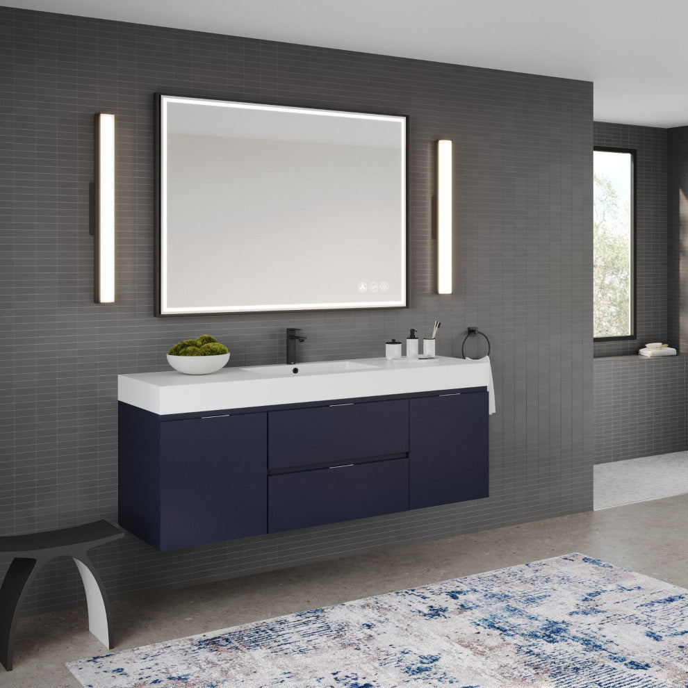 Boutique Bath Vanity, Blue, 60", Single Sink, Freestanding