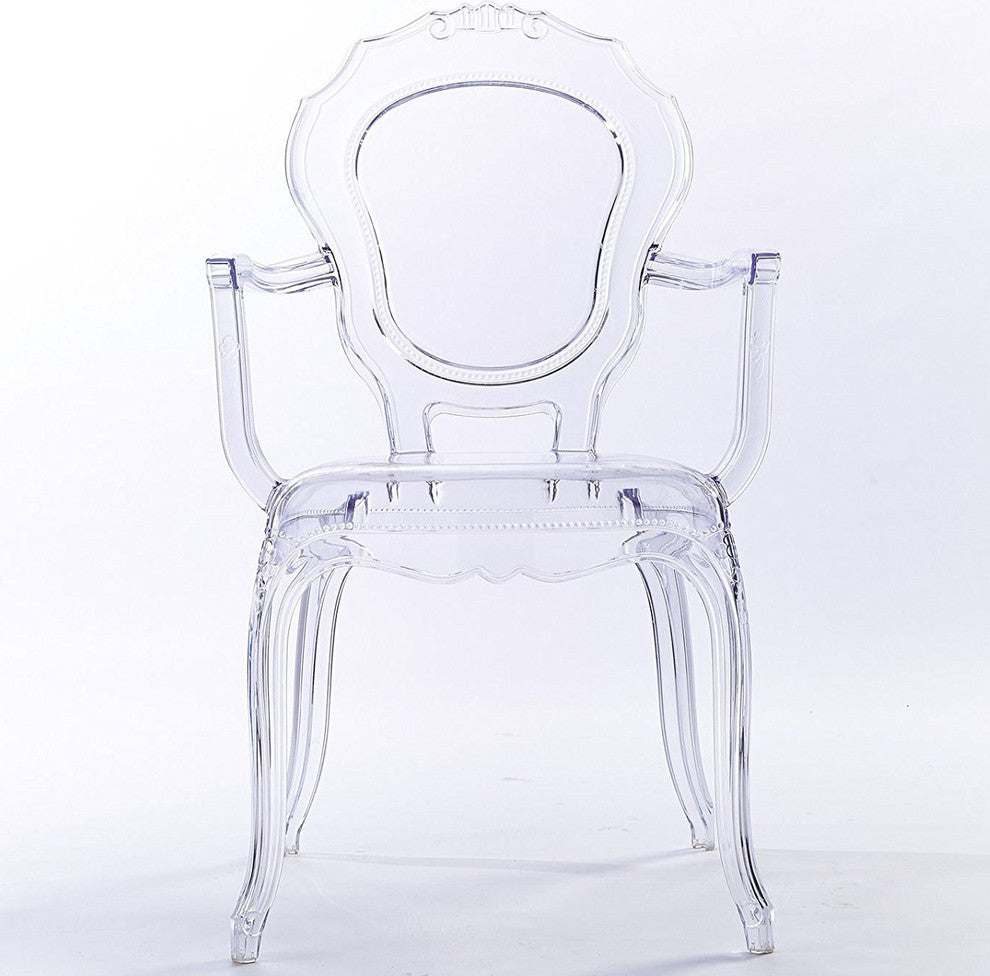 Stackable Designer Ghost Style Armchair With Back Arm Dining Room Chair, Clear