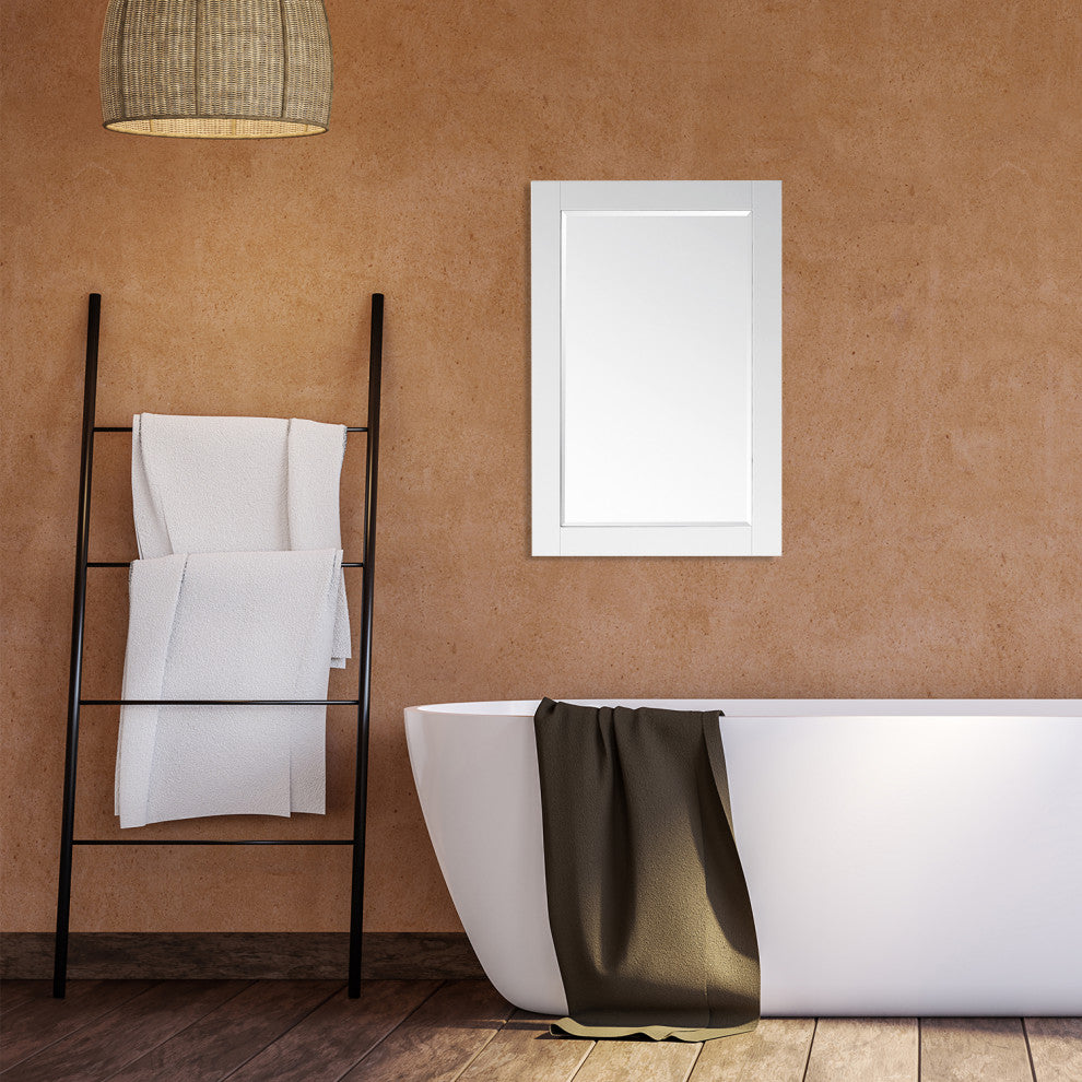 Ivy Rectangular Bathroom Wood Framed Wall Mirror, White, 24"