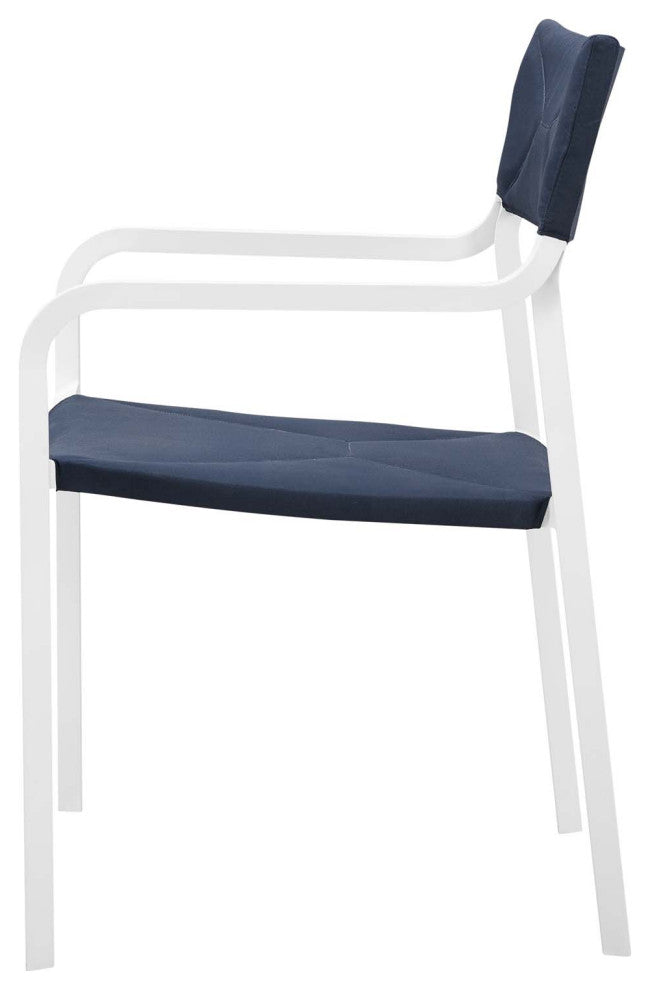 Side Dining Chair Armchair, Aluminum, Metal, White Blue Navy, Modern, Outdoor