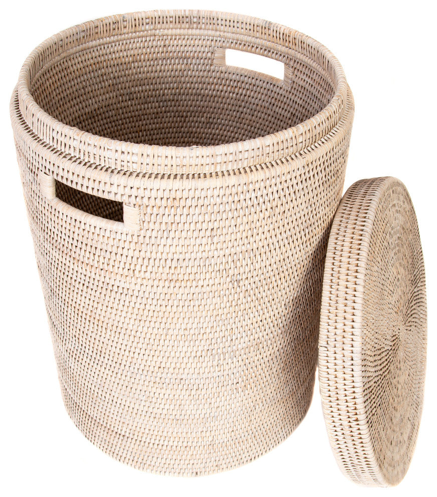 Artifacts Rattan™ Round Hamper With Lid, White Wash