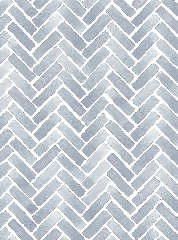 Watercolor Herringbone Peel and Stick Vinyl Wallpaper, Van Deusen Blue, 24"w X 108"h