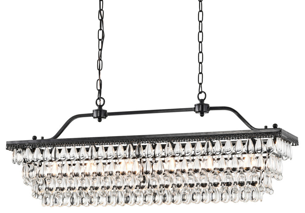 6-Light 40 in. Antique Black Rectangular Crystal Chandelier Dining Room Fixture