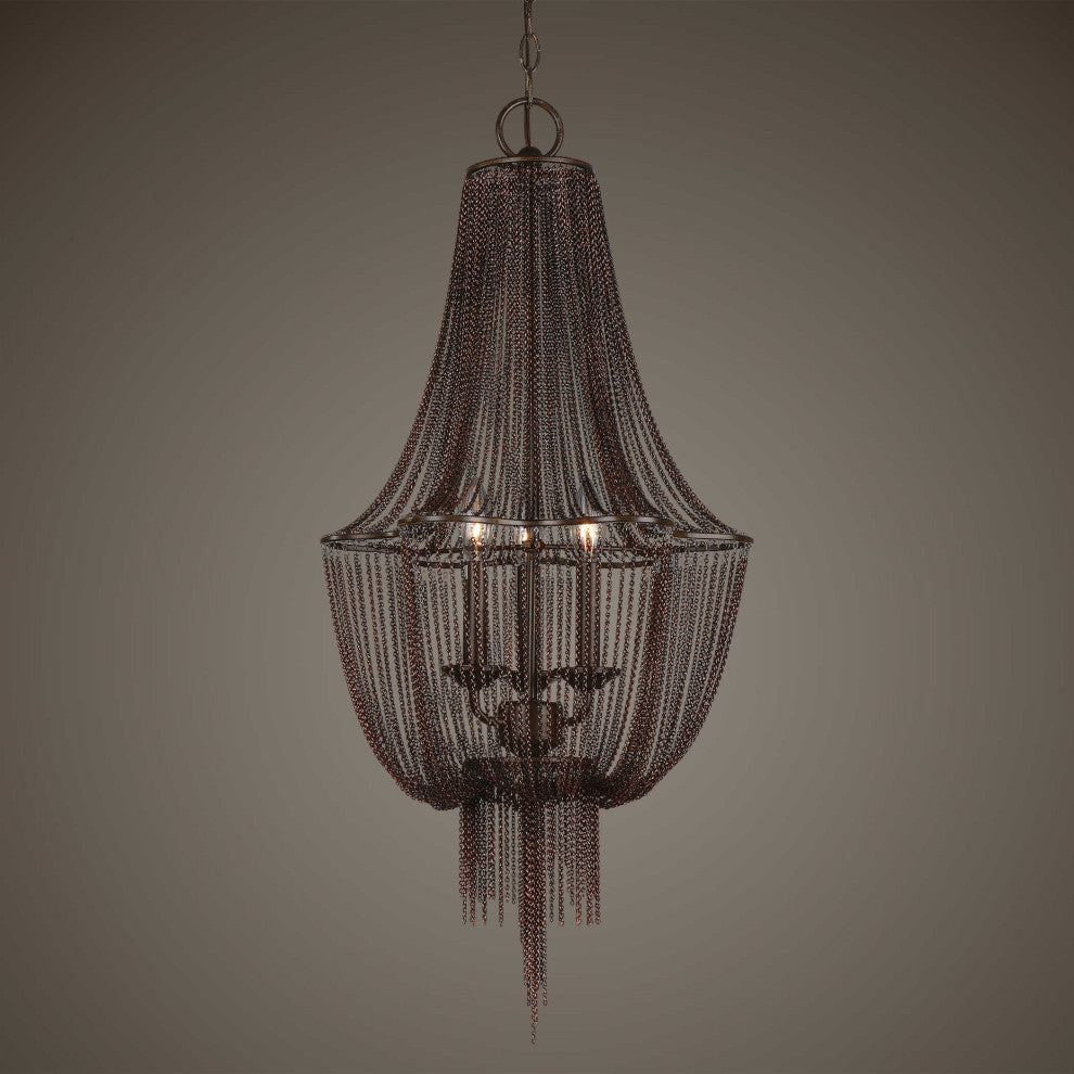 15" Gothic Bronze Chain Pendant Chandelier, 3-Light