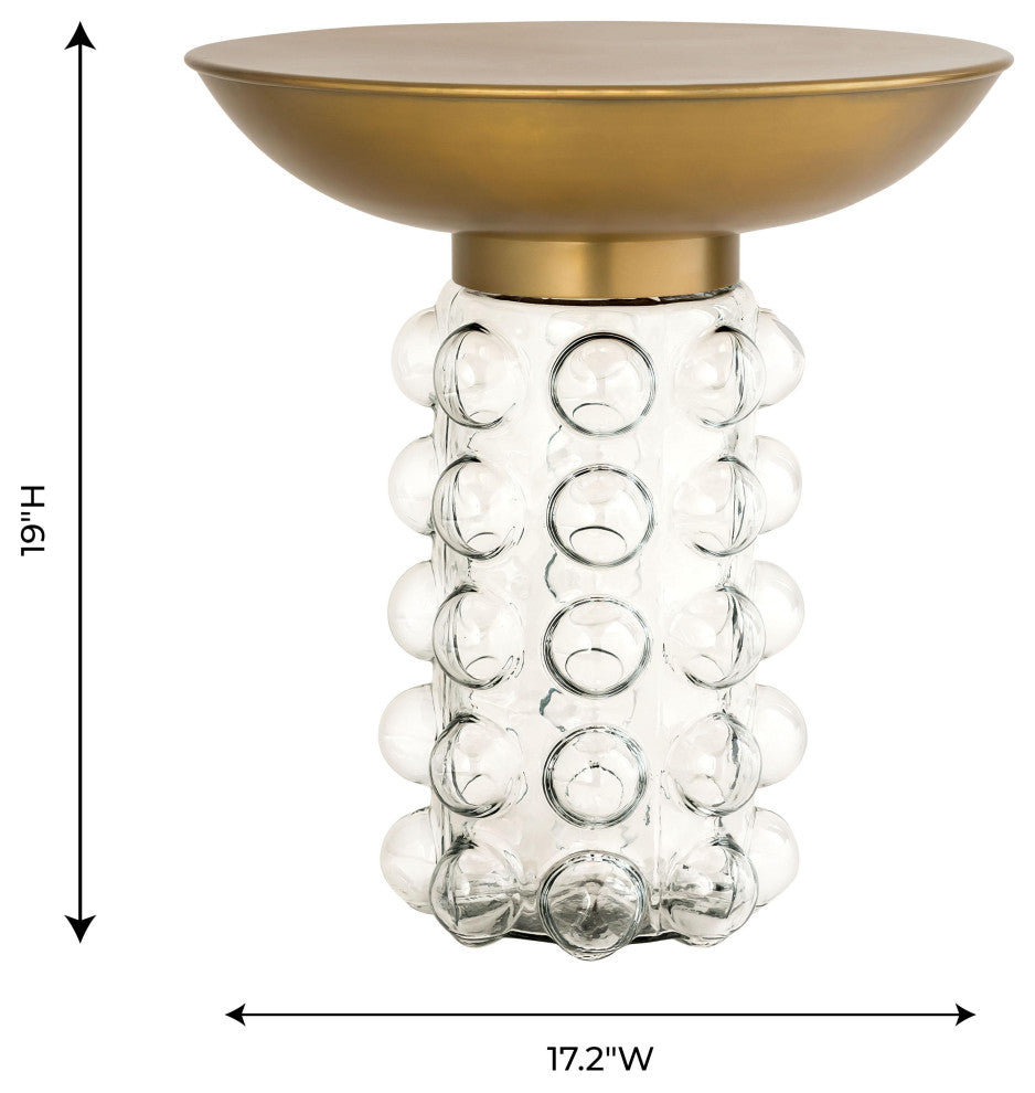 Glass Side Table, Brass Gold End Table, Modern Eclectic Accent Table, Round Top