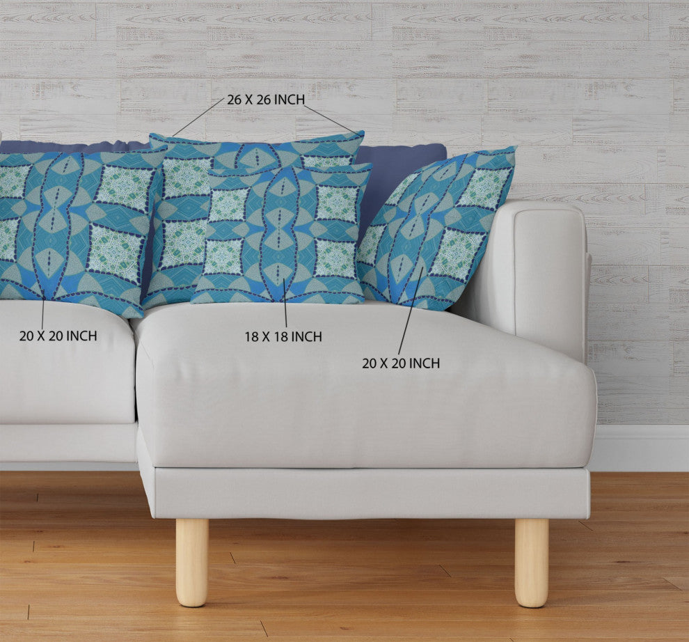 18" Aqua Sky Blue Cosmic Circle Boho Suede Throw Pillow