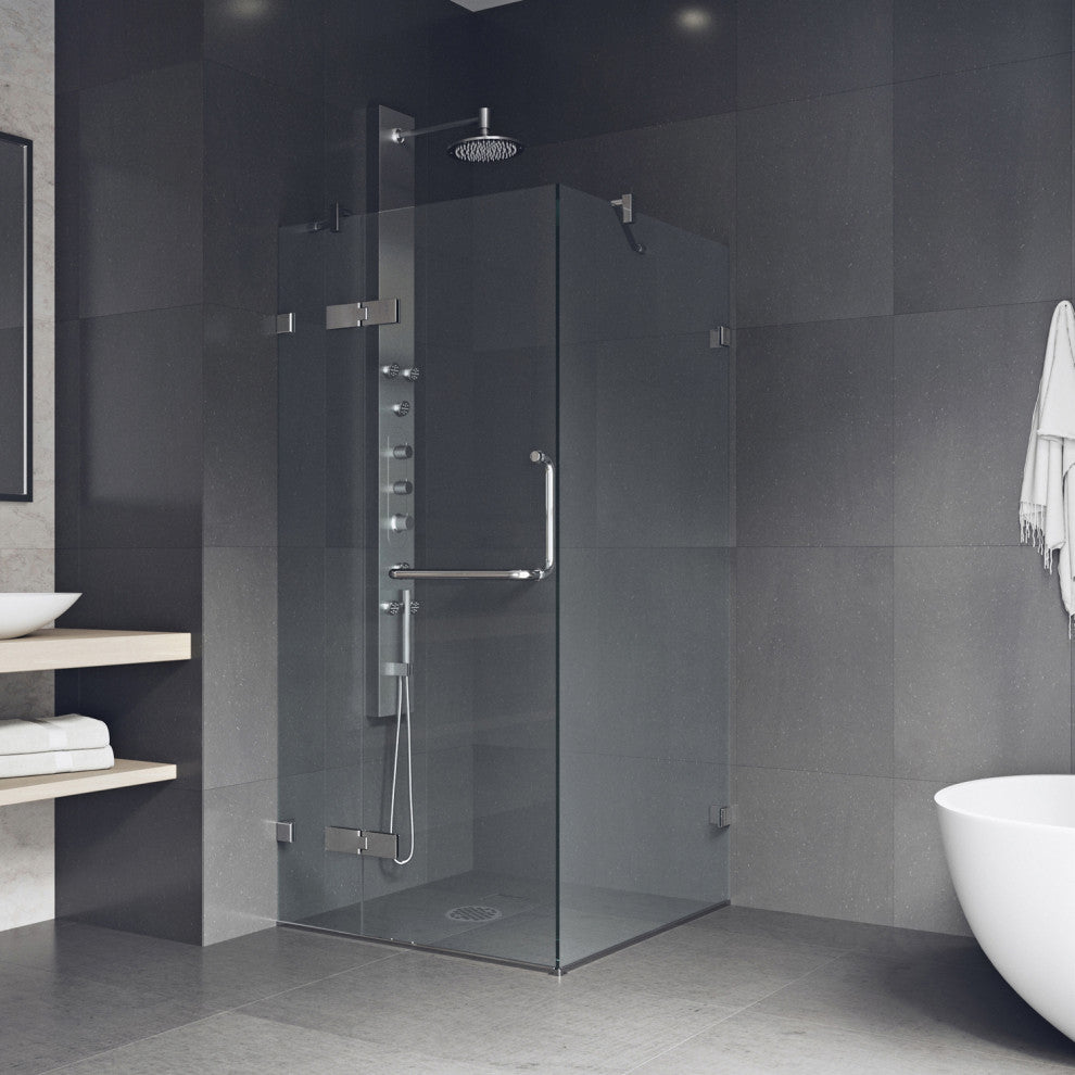 VIGO Monteray 34"D x 34"W x 73"H Frameless Hinged Shower Enclosure, Chrome, Without Base