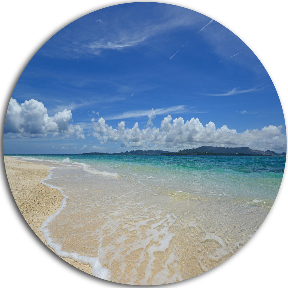 Gorgeous Beach In Summertime, Modern Seascape Disc Metal Wall Art, 36"