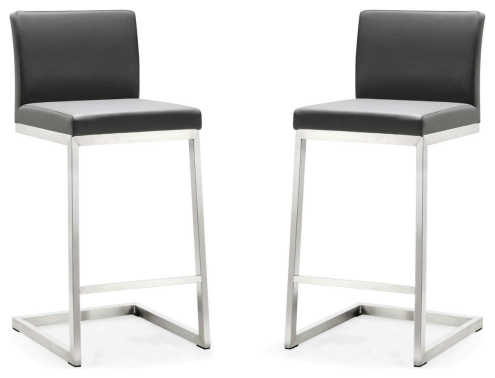 TOV Furniture Parma Grey Stainless Steel Counter Stool - Set of 2
